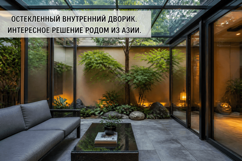 Остекленный внутренний дворик. Интересное решение родом из Азии