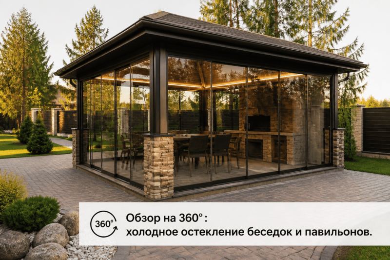 Обзор на 360° : холодное остекление беседок и павильонов