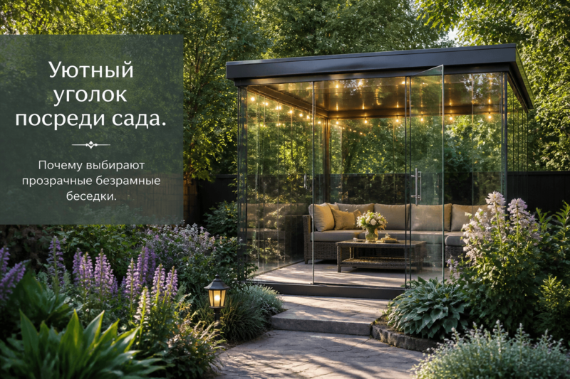 Уютный уголок посреди сада. Почему выбирают прозрачные беседки